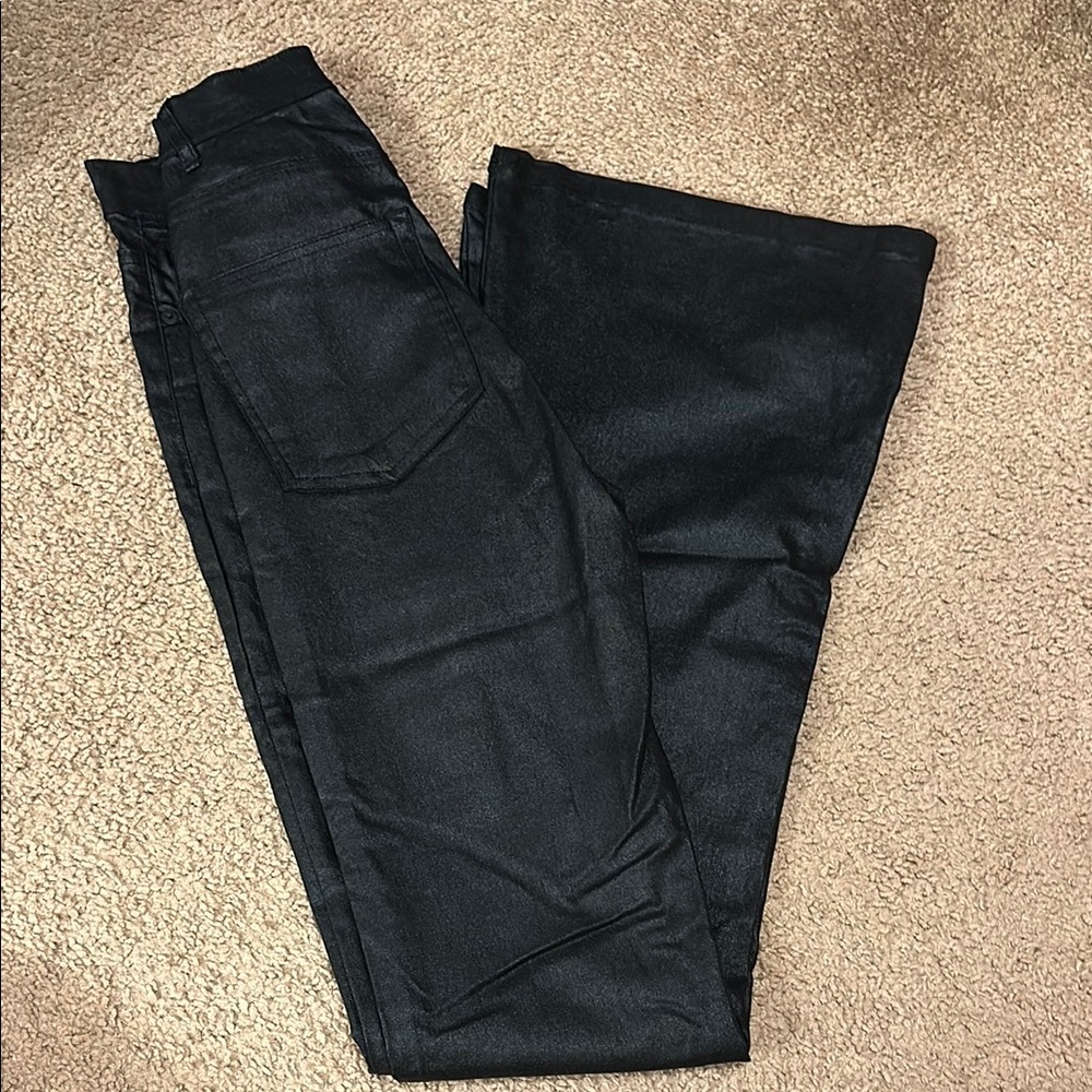 Pull & Bear Midnight Black flare Leg Faux Leather Pants